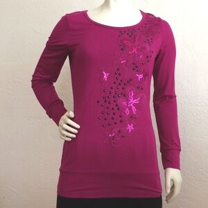 Simon Chang stretchy embellished magenta tunic